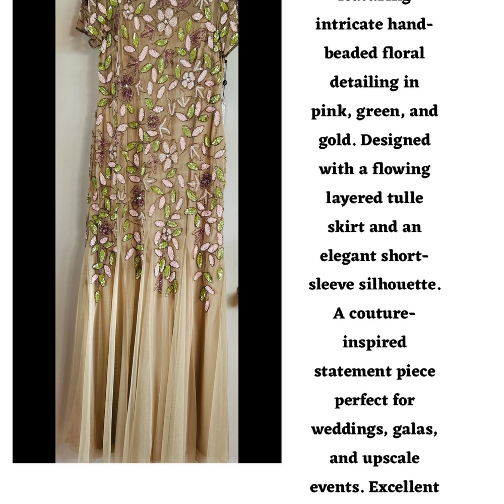 Adrianna Papell Floral Beaded Wedding Dress in Pink, Green, and Gold